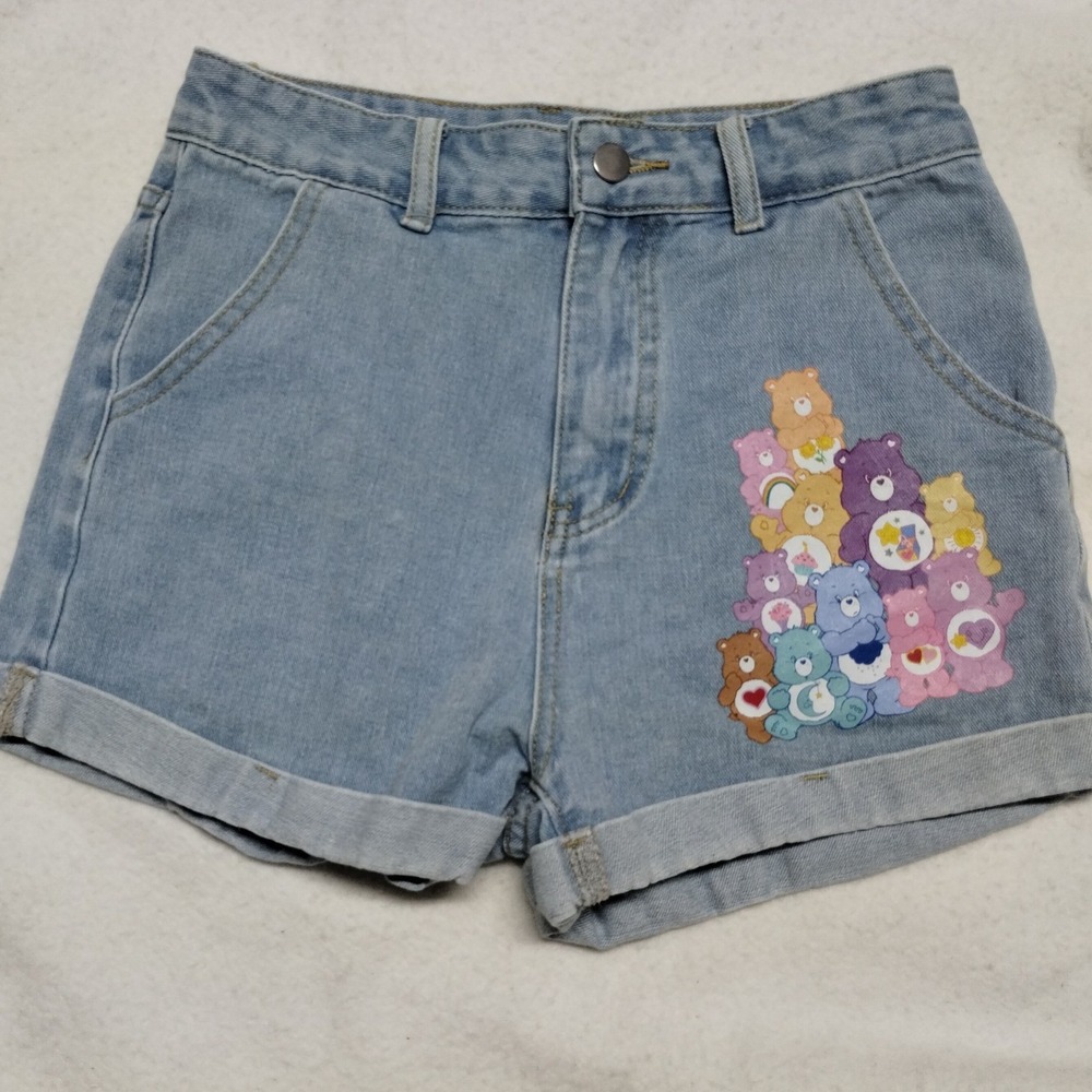Care Bears Denim Shorts Y2K Kawaii Pastel Cuffed Jean Shorts Size Small